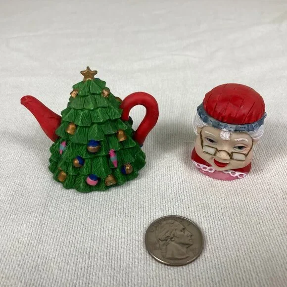 1995 Chadwick Miller Xmas Resin Mini Tea Set w/ Wreath Base, Santa & Elves - Picture 6 of 9